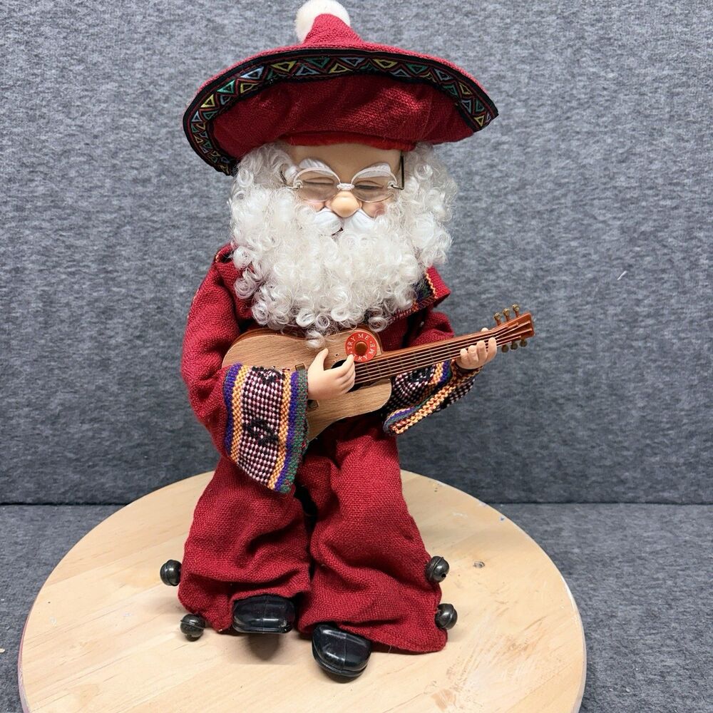 Vintage Christmas International Singing Animated Santa Claus With Guitar Holiday
